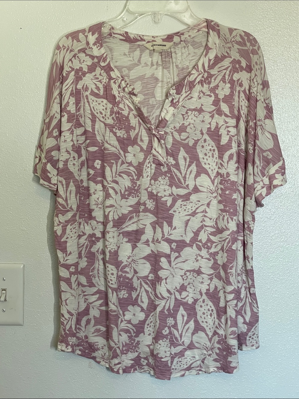 Lucky Brand Mauve Floral V-Neck Tunic